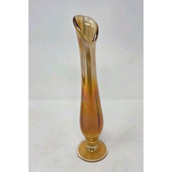 Vintage Swung Carnival Glass Vase Marigold Orange 12" - Picture 3 of 14